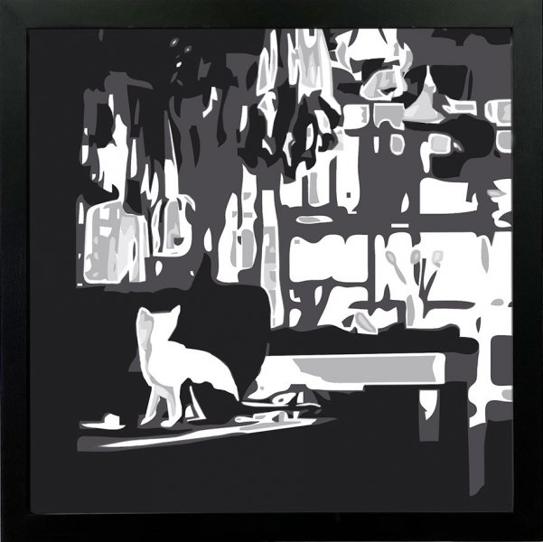 “Black & White” (2021), papel cortado en cajas de luz, 62x62 centímetros.